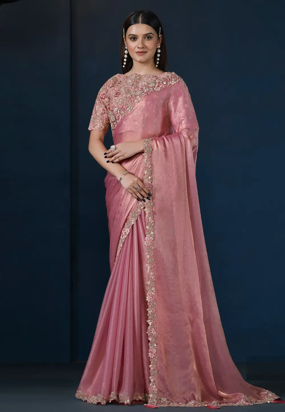 Pink Shimmer Chiffon Saree With Blouse 296821