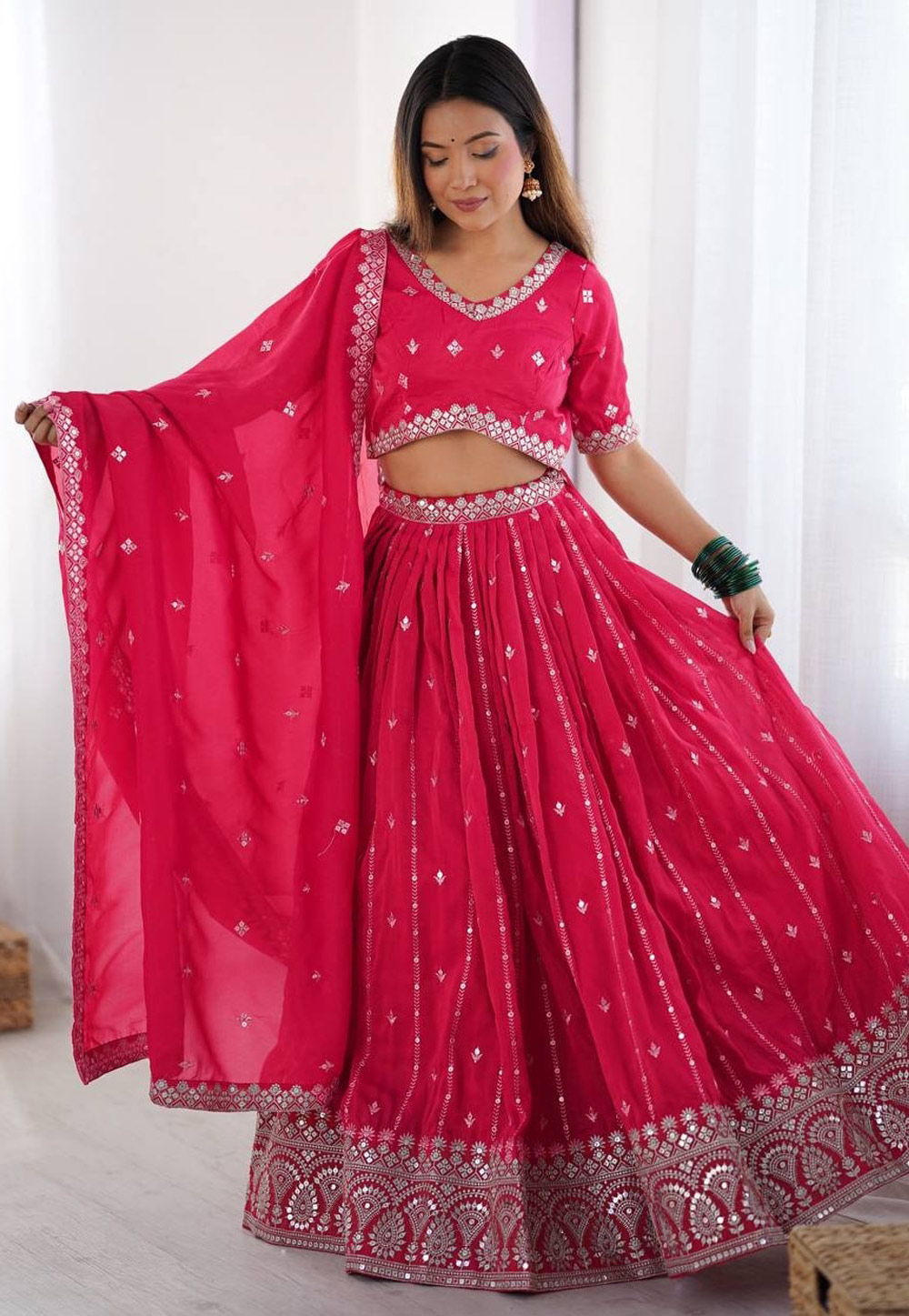 Pink Shimmer Circular Lehenga Choli 310770