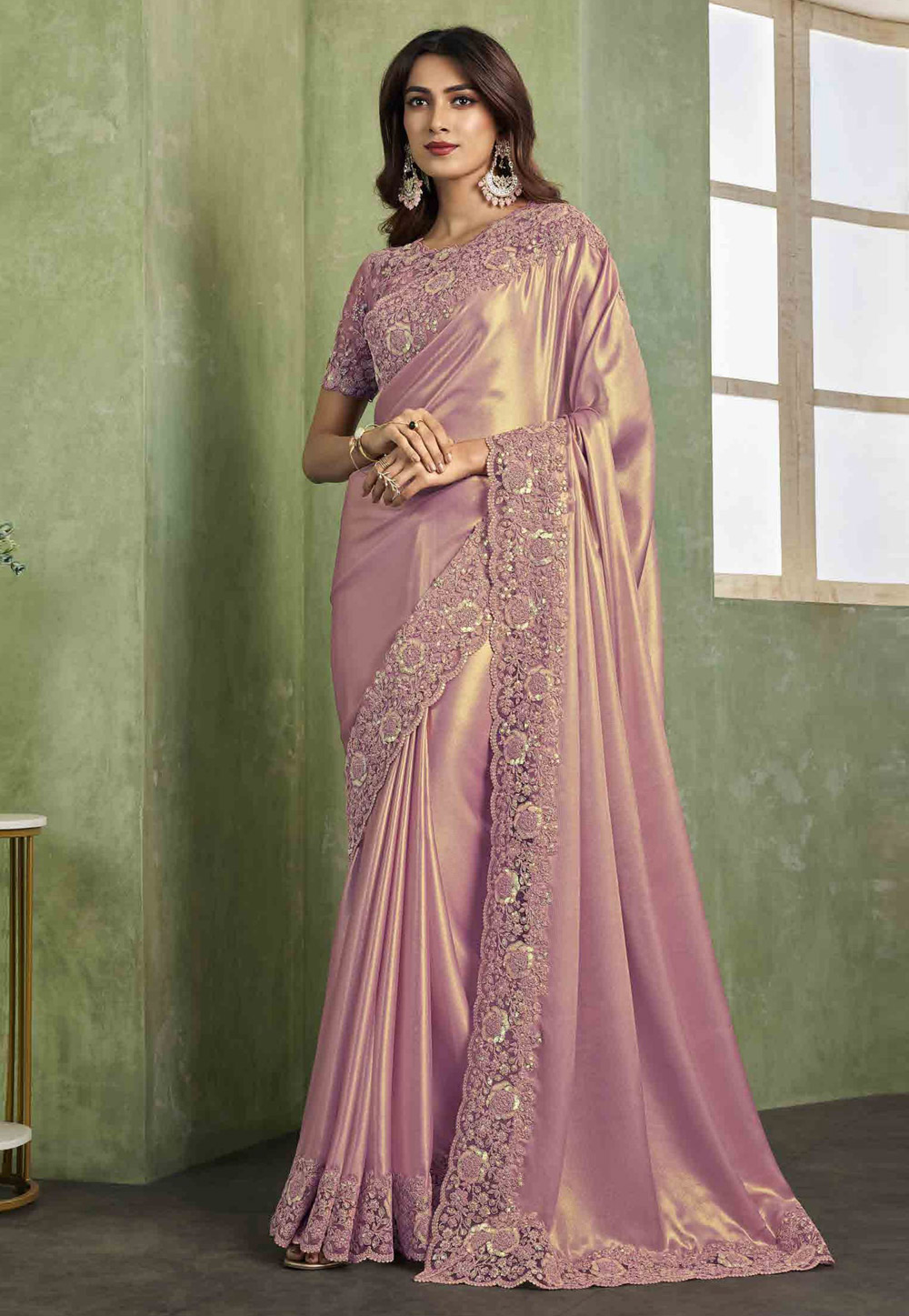 Pink Shimmer Designer Saree 285245
