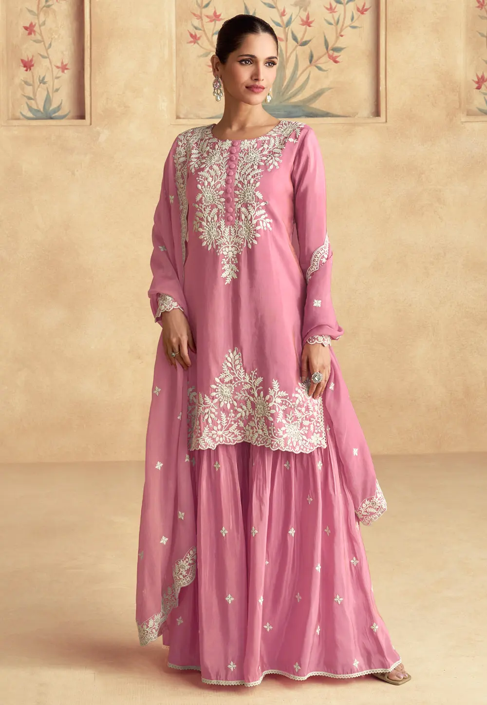 Pink Shimmer Gharara Suit 297437