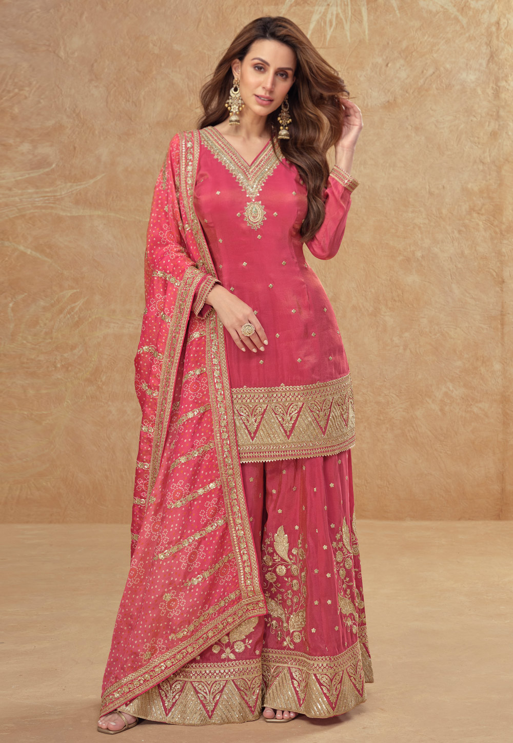 Pink Shimmer Palazzo Suit 305539