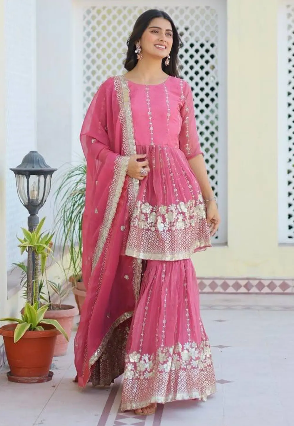 Pink Shimmer Readymade Gharara Suit 299552