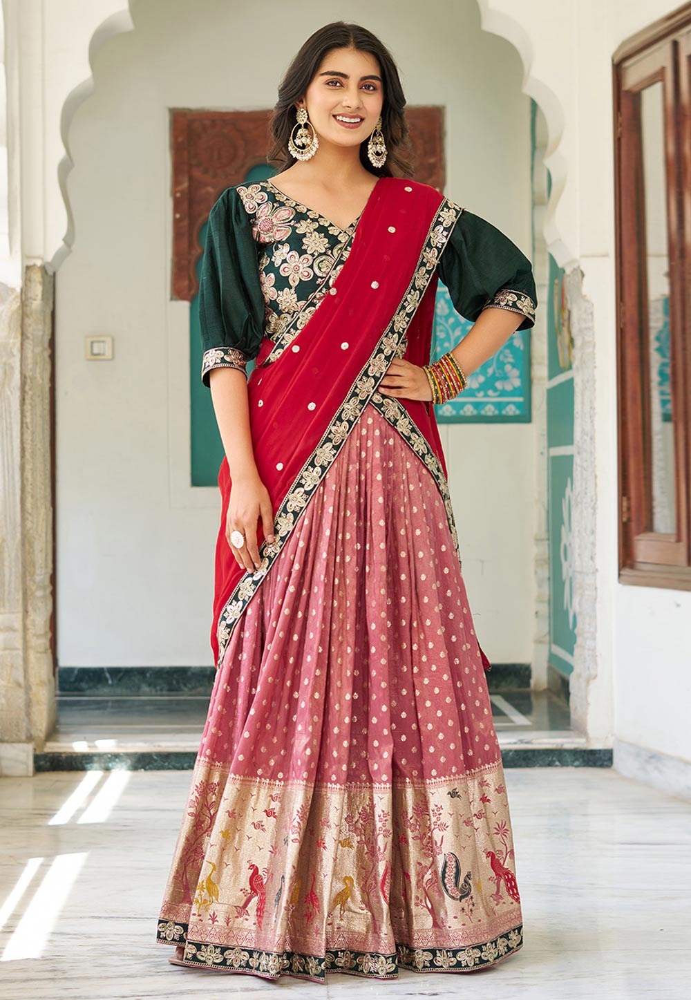 Pink Shimmer Readymade Lehenga Choli 310779