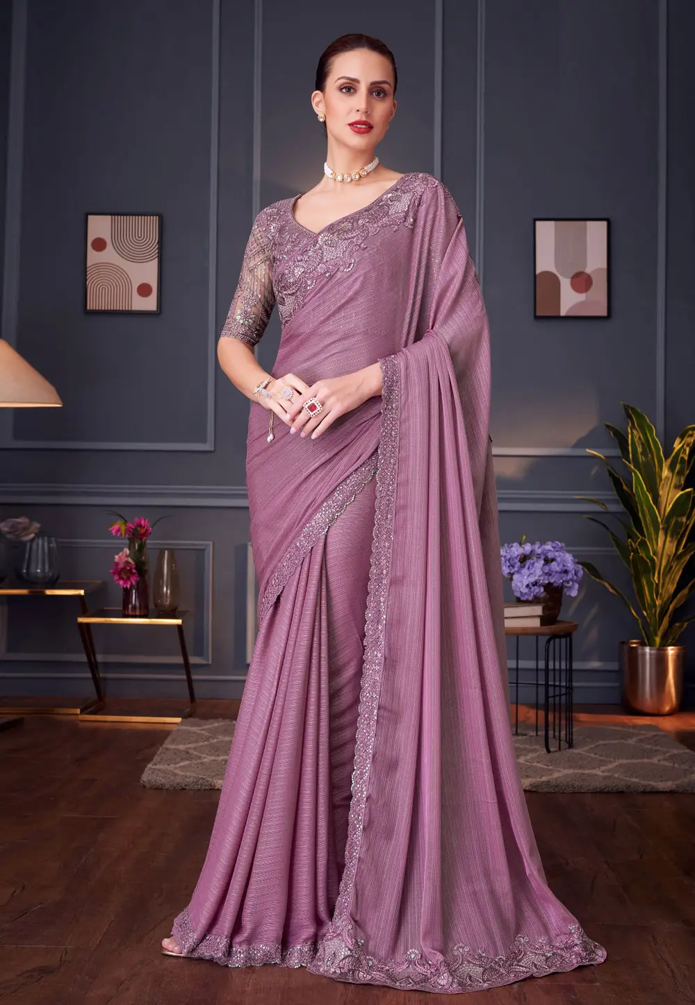 Pink Shimmer Saree With Blouse 296350