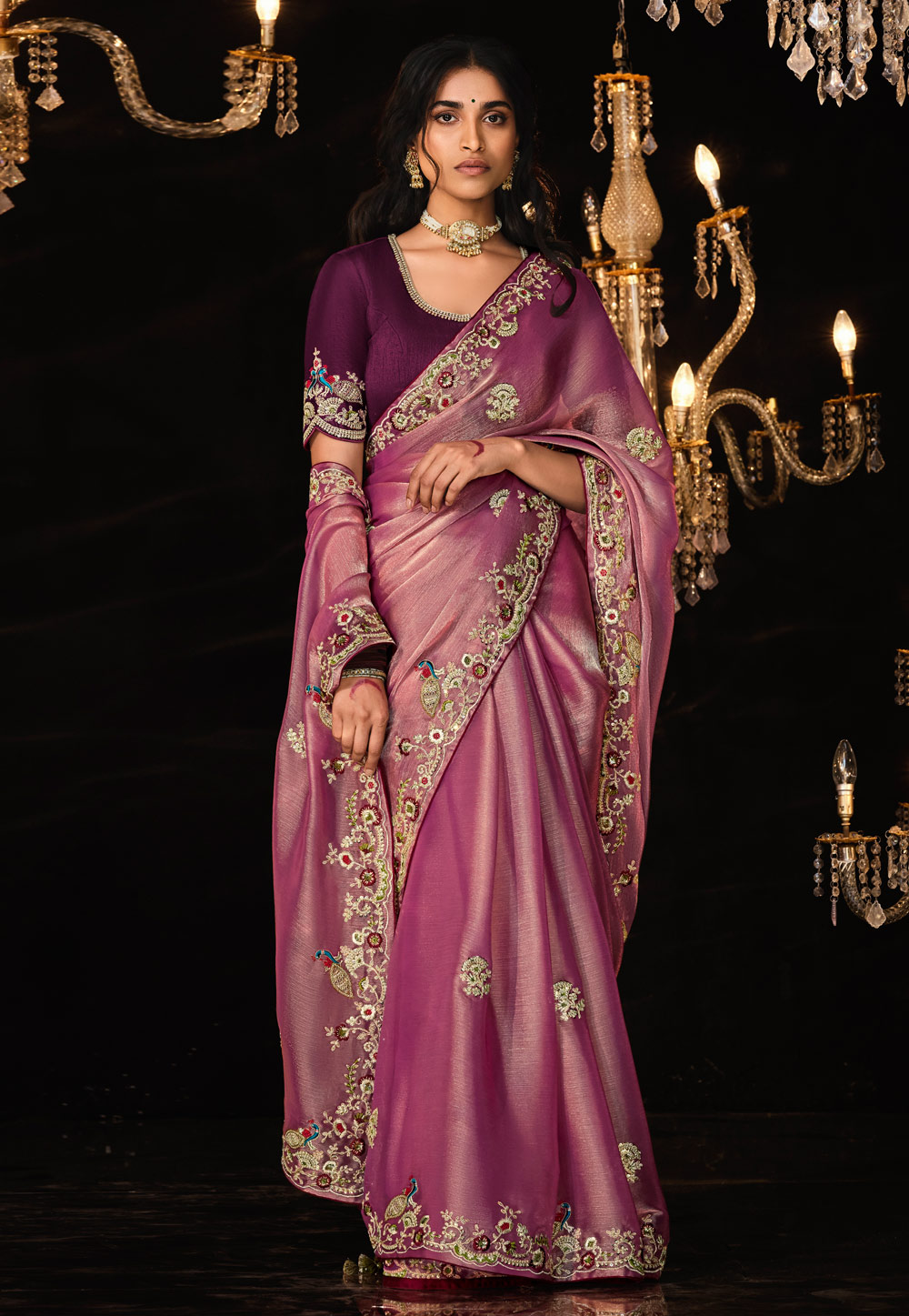 Pink Shimmer Saree With Blouse 285688