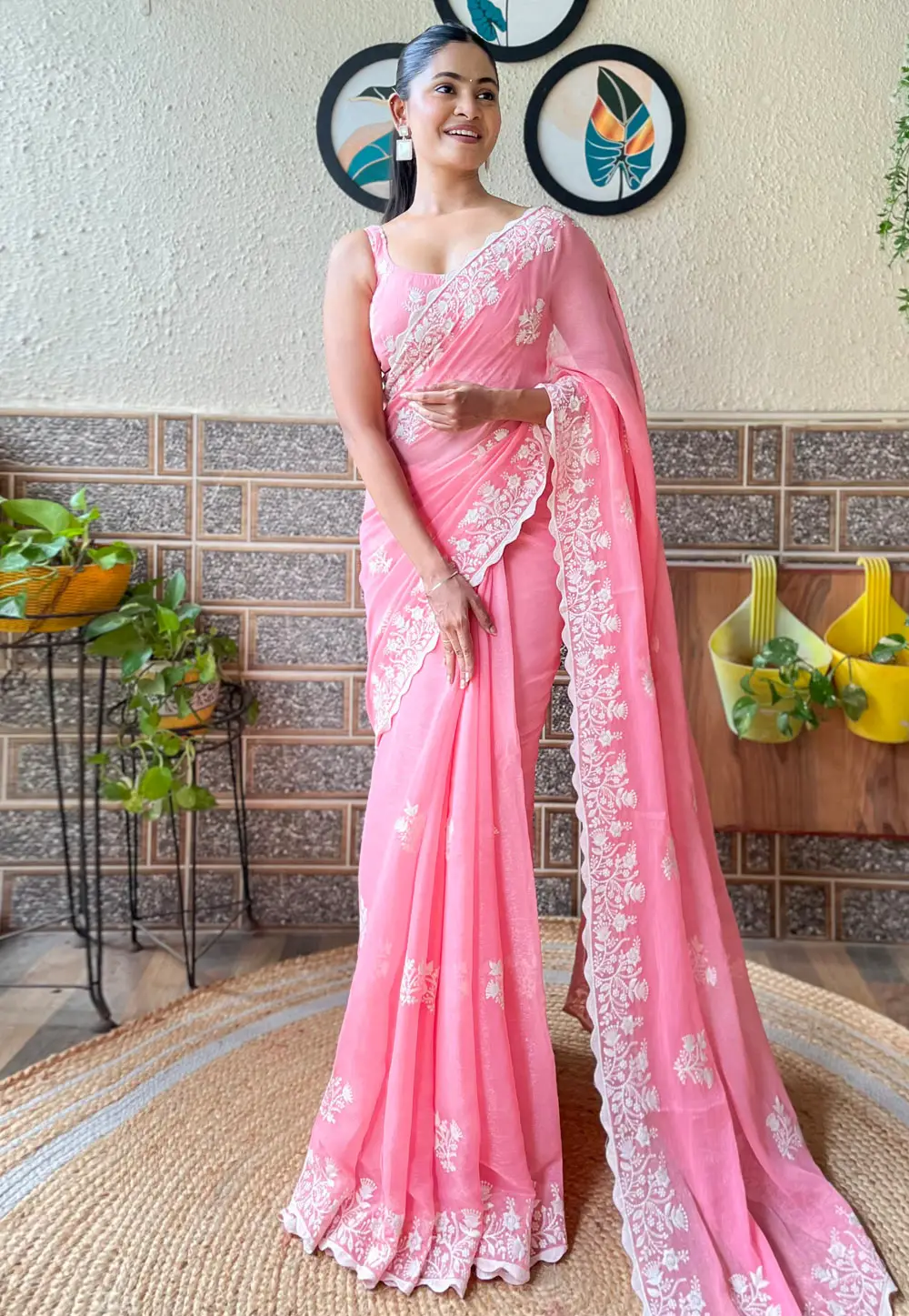 Pink Shimmer Saree With Blouse 295857