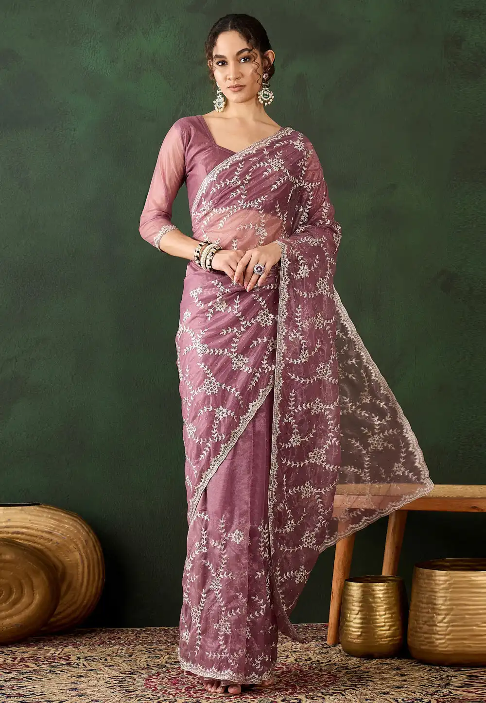 Pink Shimmer Saree With Blouse 294359