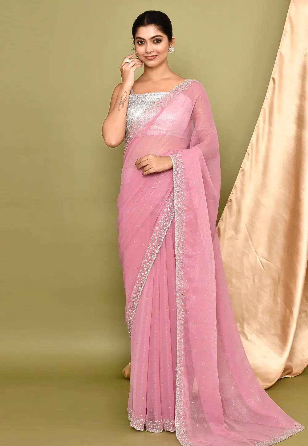 Pink Shimmer Saree With Blouse 295928