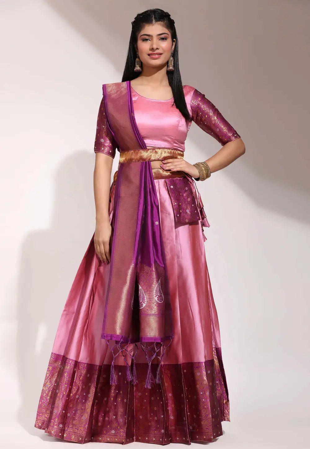 Pink Silk A Line Lehenga Choli 296120