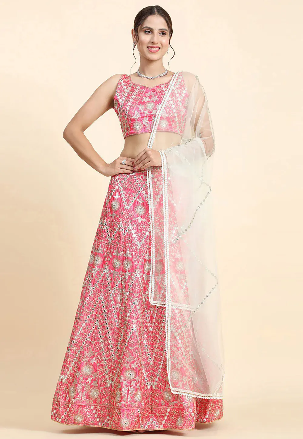 Pink Silk A Line Lehenga Choli 301041