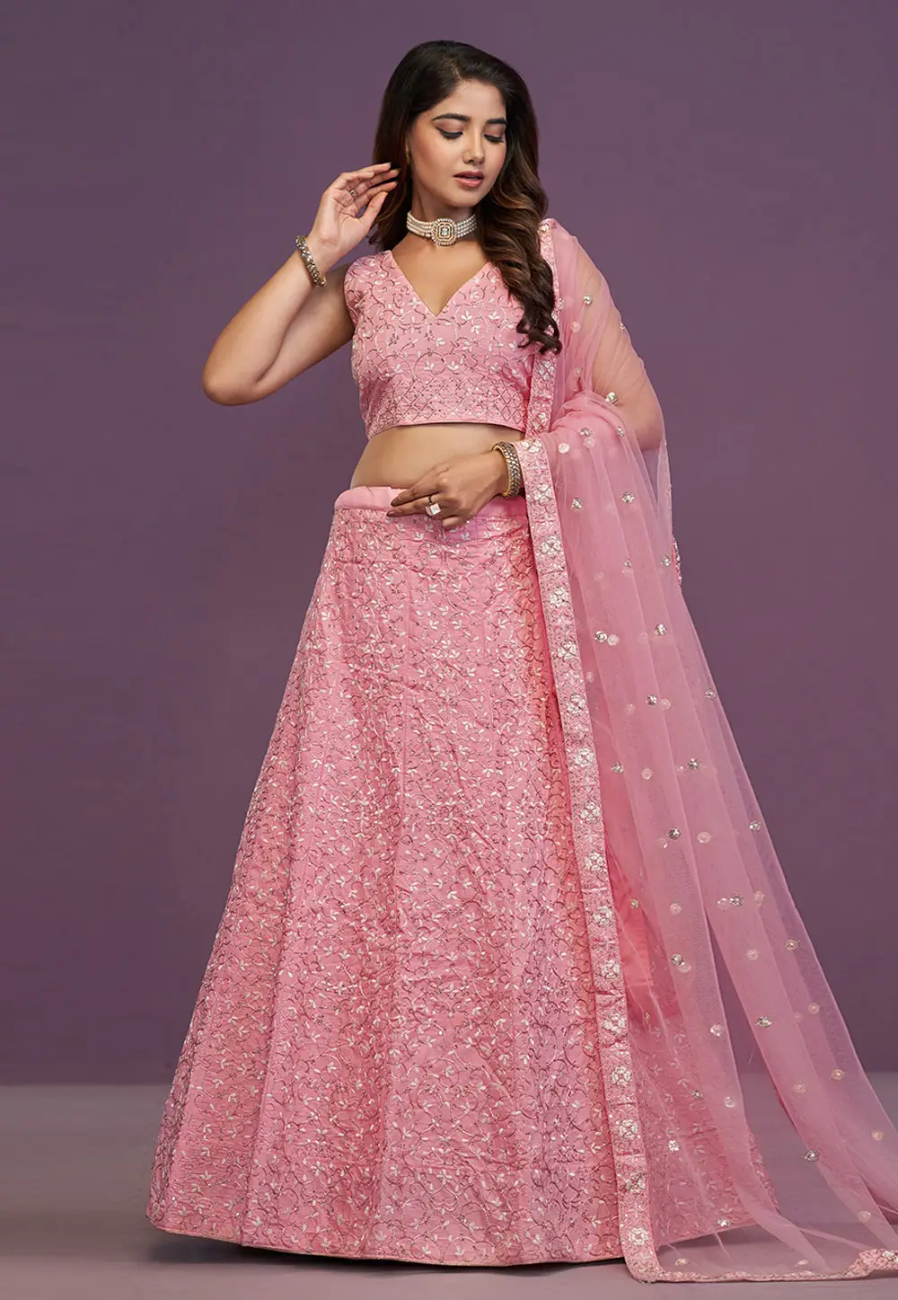 Pink Silk A Line Lehenga Choli 296453