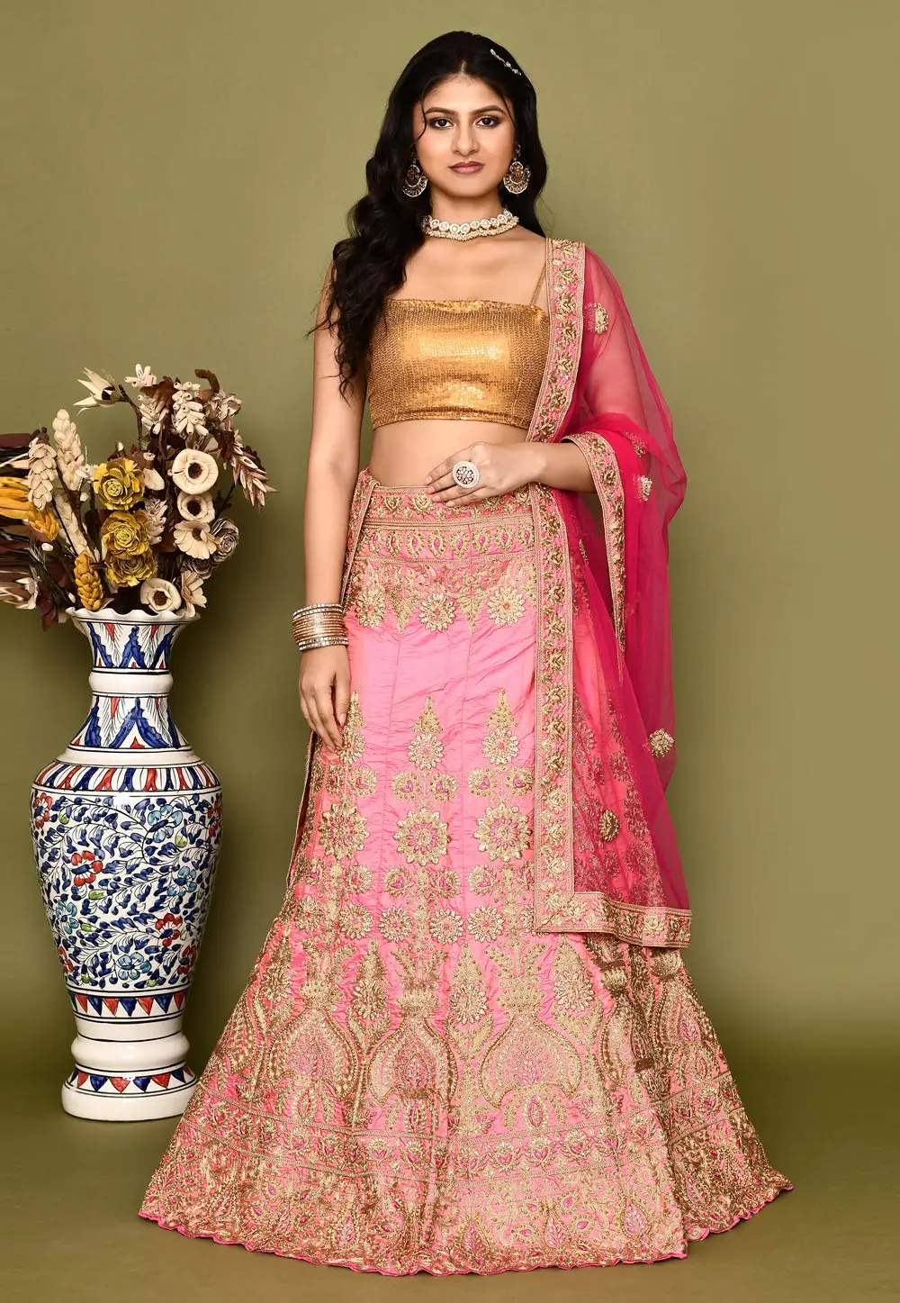 Pink Silk A Line Lehenga Choli 295782