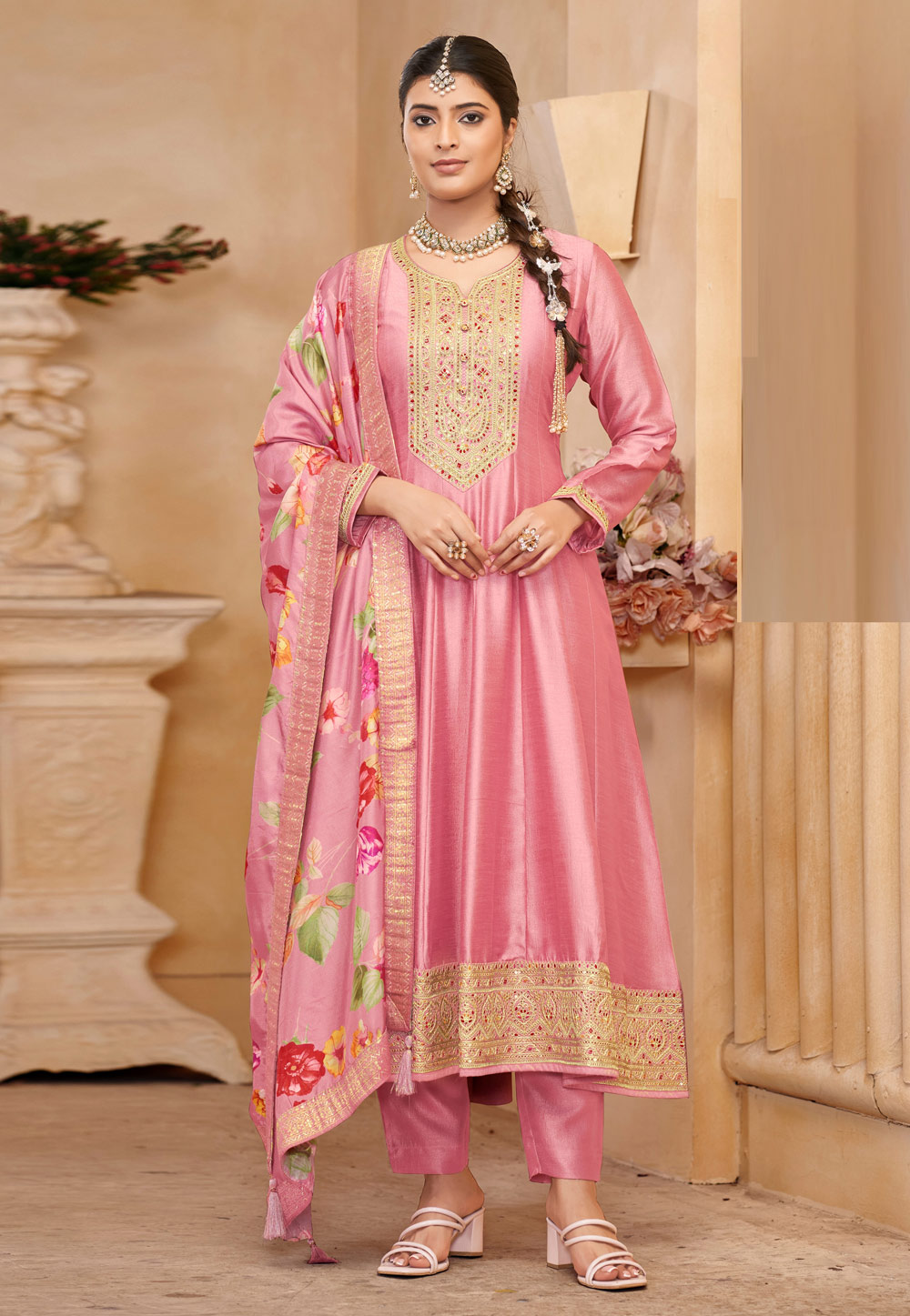 Pink Silk Anarkali Suit 305723