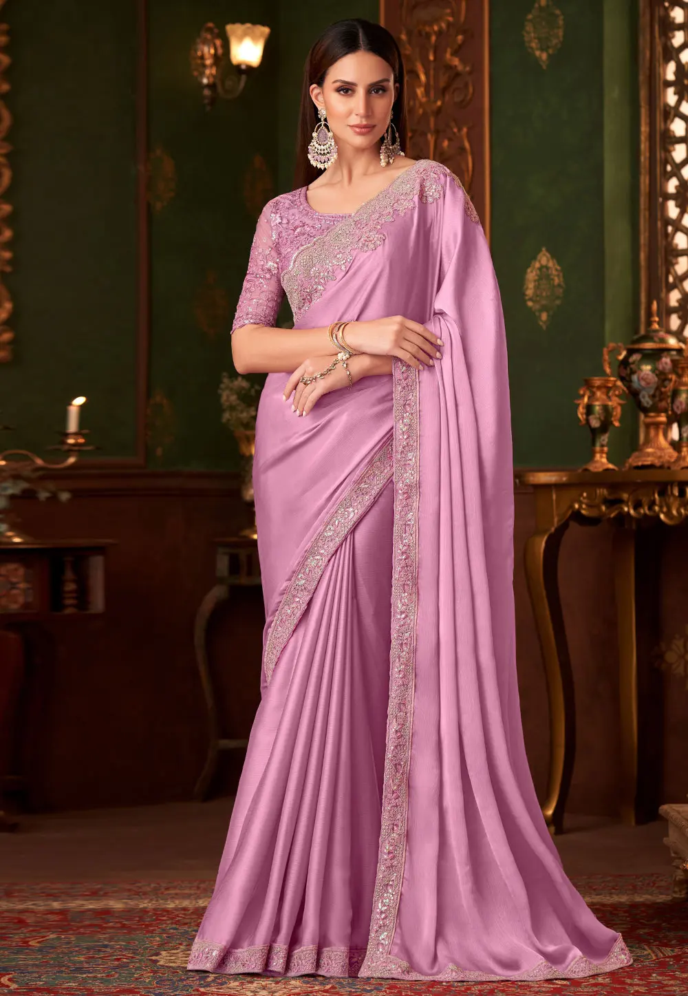 Pink Silk Chiffon Saree With Blouse 301108