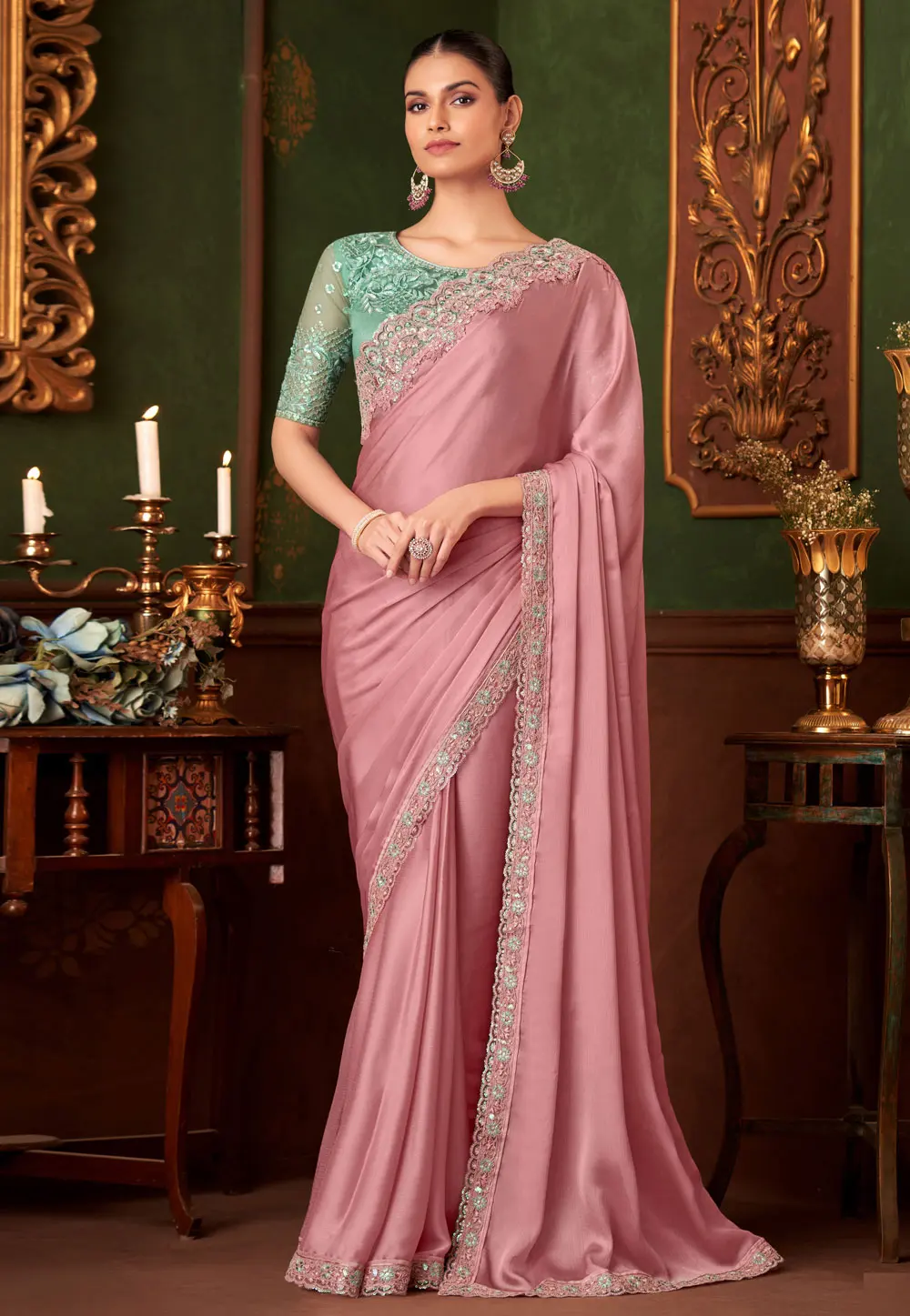 Pink Silk Chiffon Saree With Blouse 301119