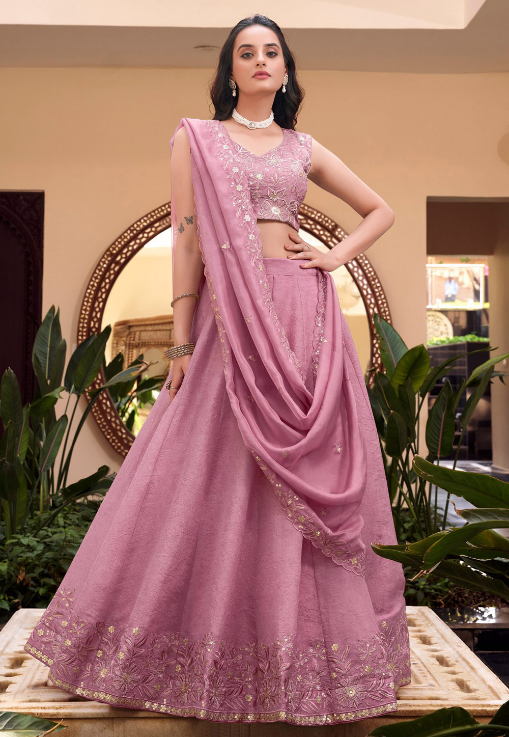 Pink Silk Circular Lehenga Choli 310746