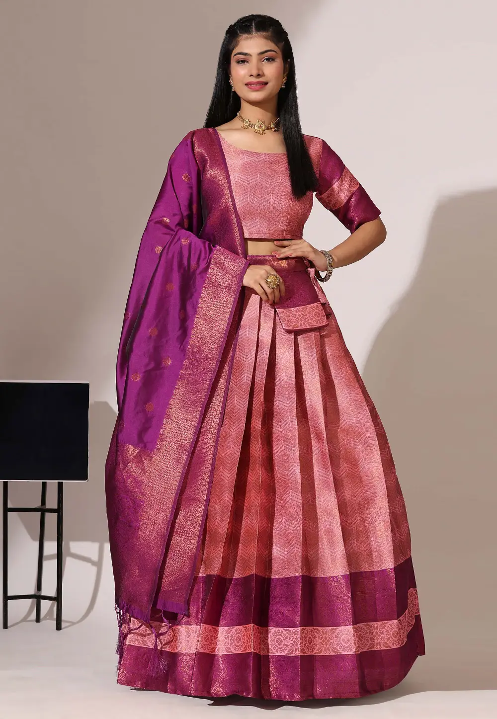 Pink Silk Circular Lehenga Choli 295187