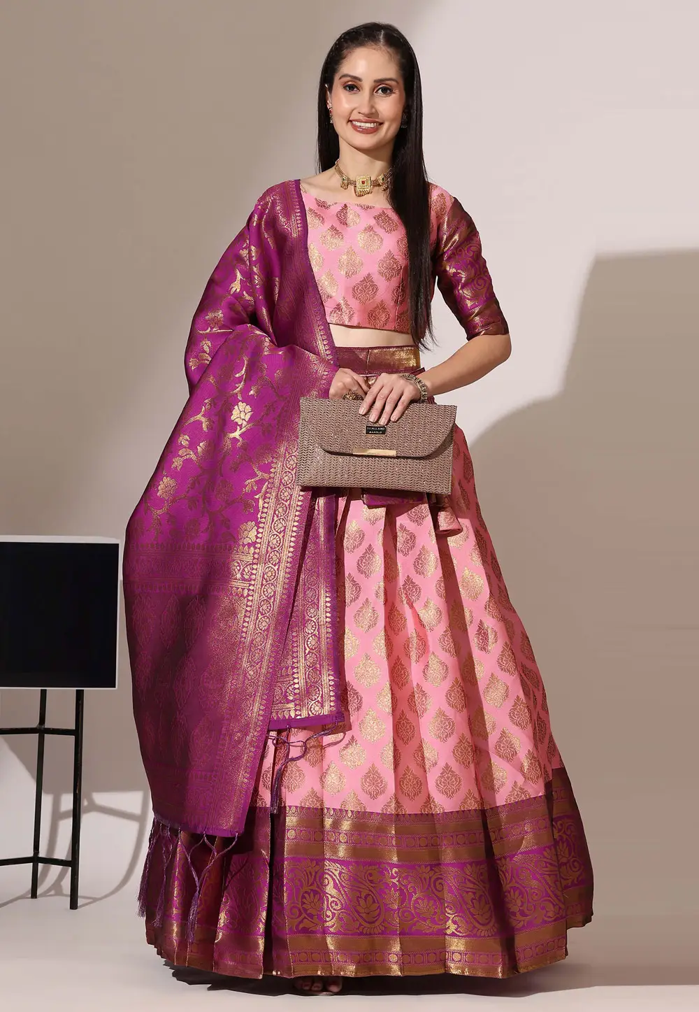 Pink Silk Circular Lehenga Choli 295380