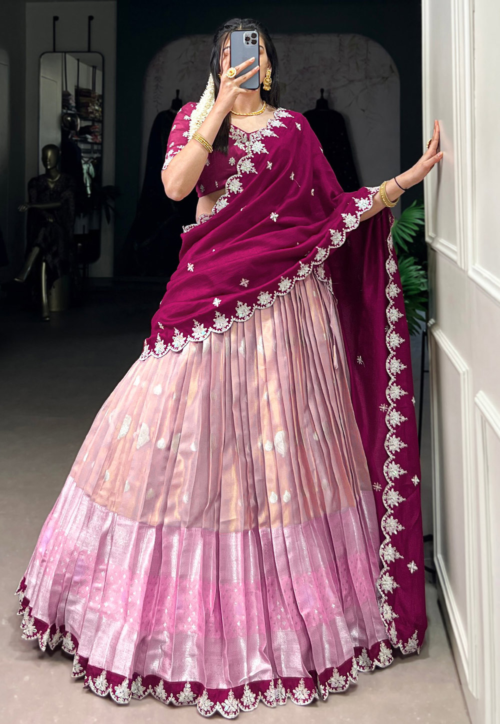 Pink Silk Circular Lehenga Choli 311079