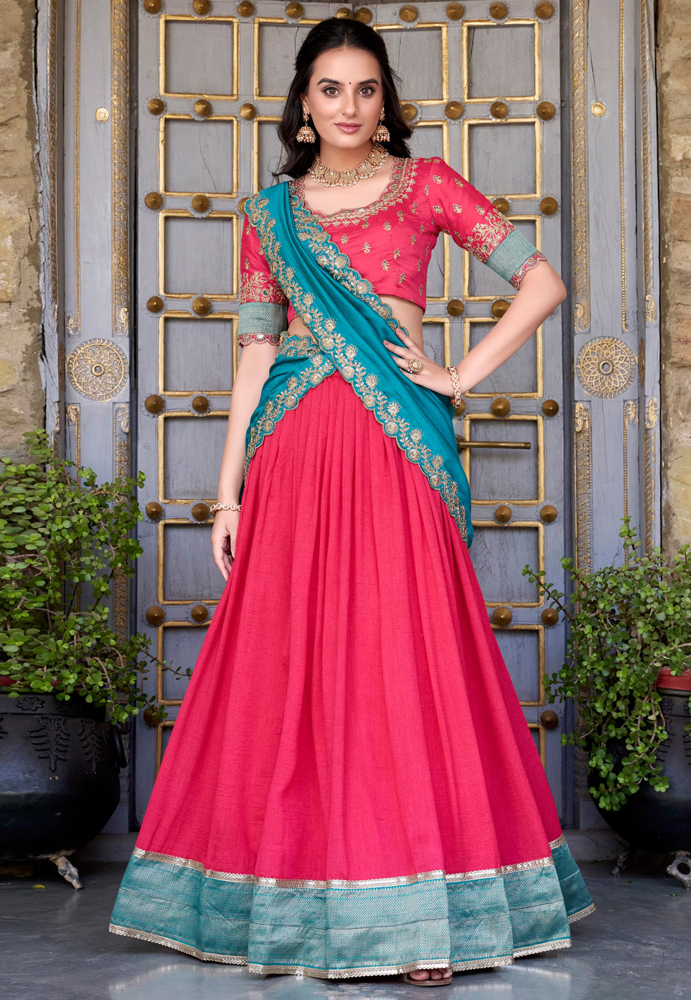 Pink Silk Circular Lehenga Choli 311086