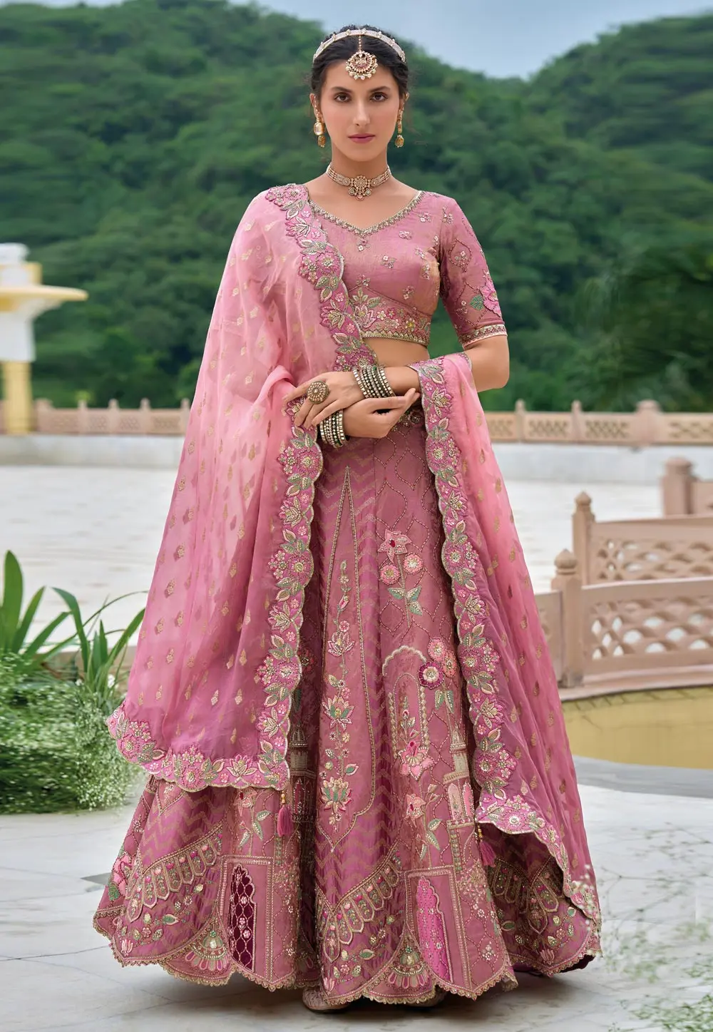 Pink Silk Circular Lehenga Choli 298236