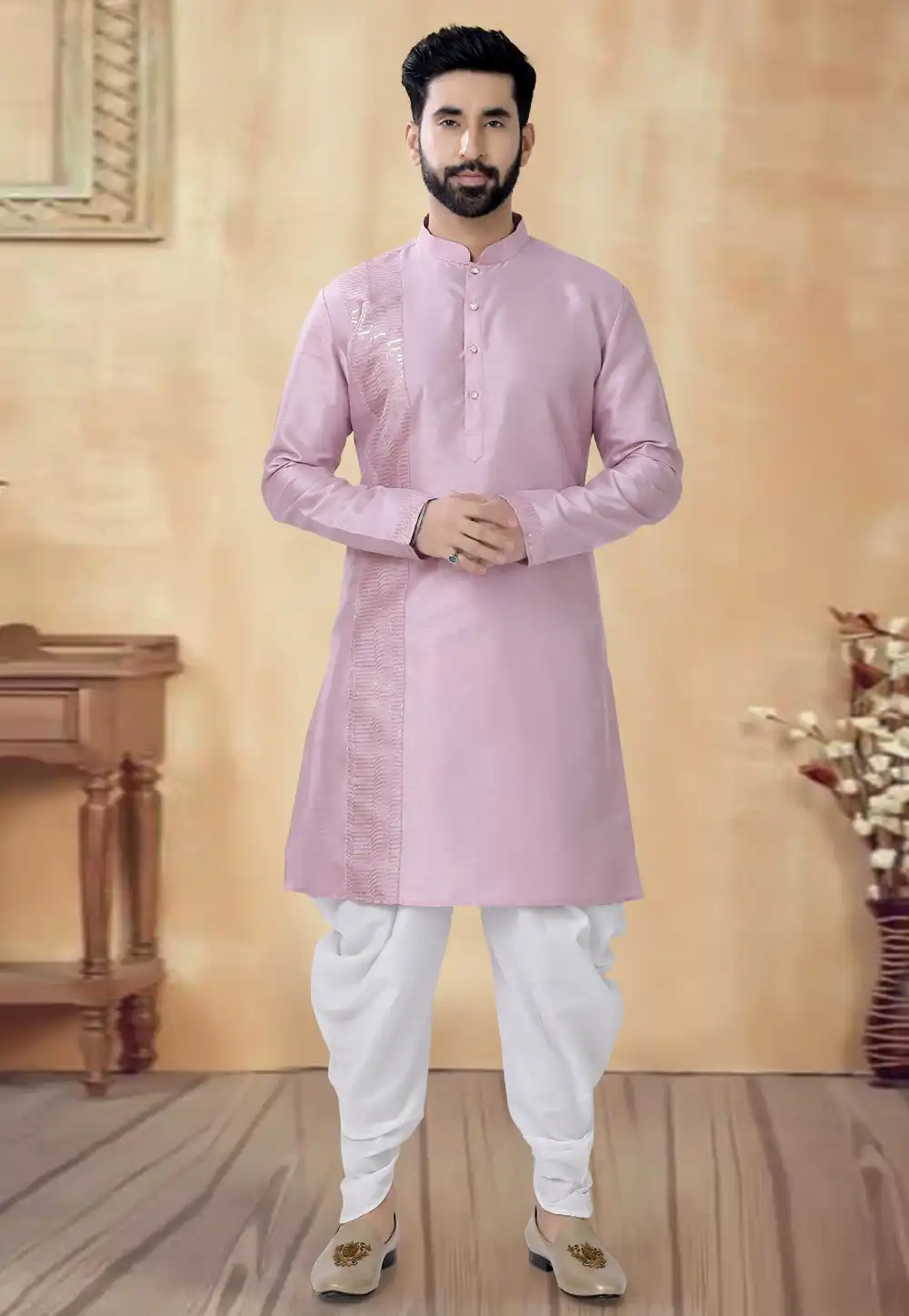 Pink Silk Dhoti Kurta 292389