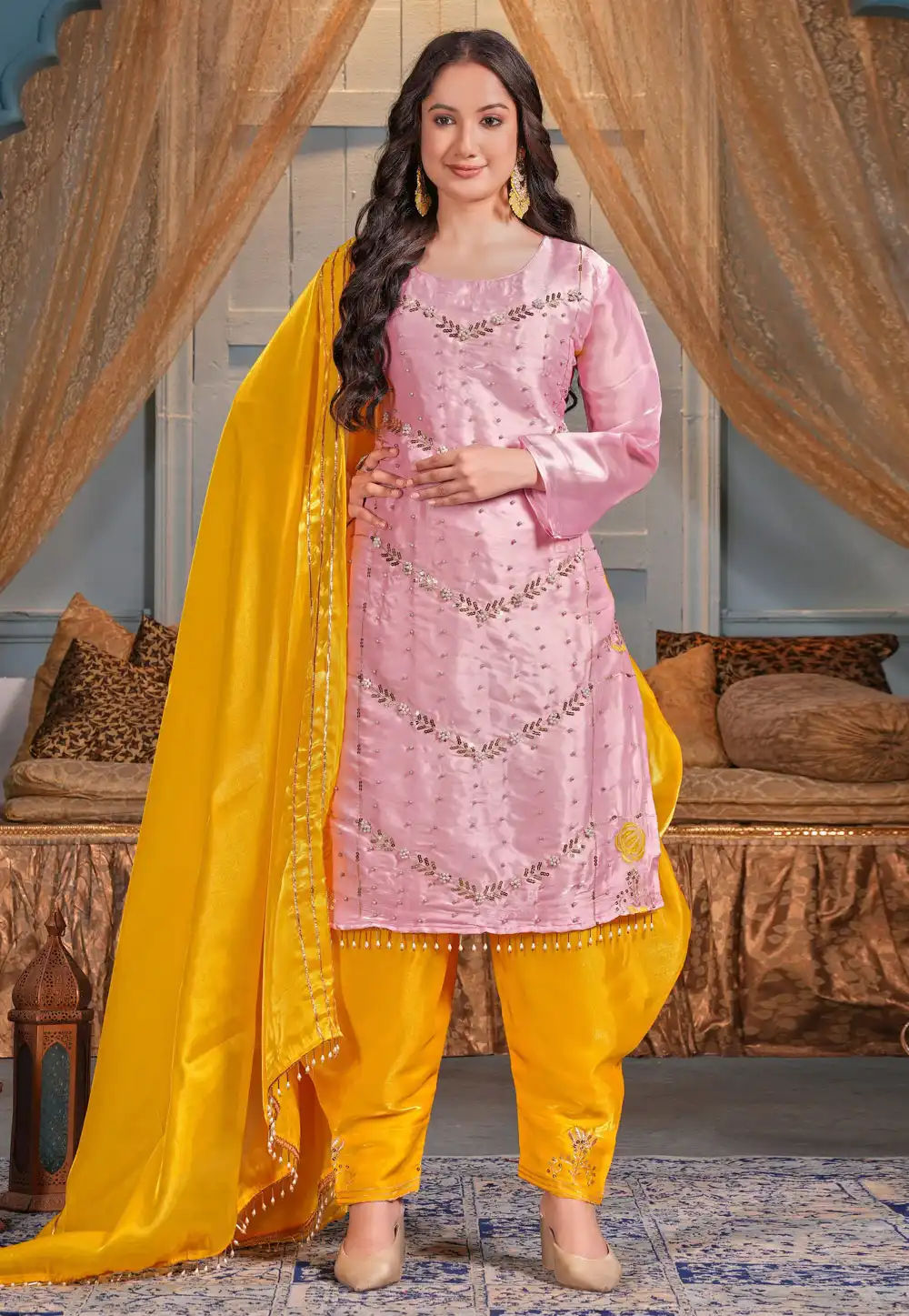 Pink Silk Dhoti Salwar Suit 293612