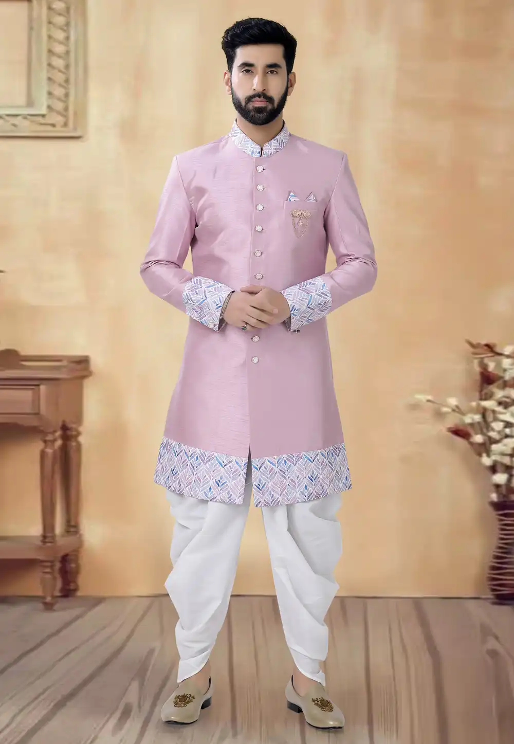 Pink Silk Dhoti Sherwani 292399