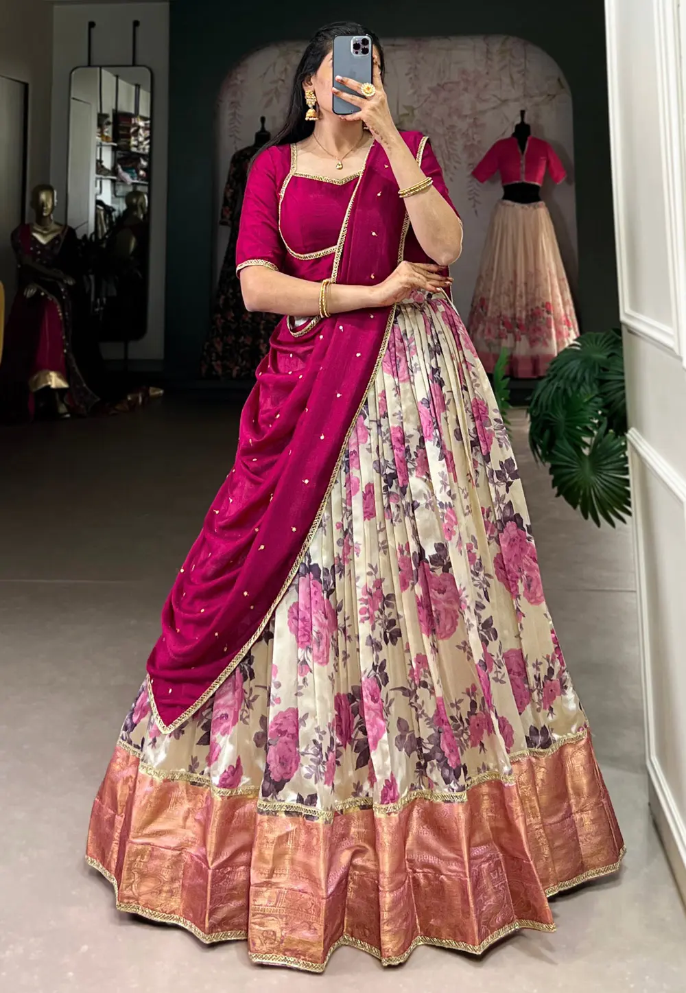 Pink Silk Floral Lehenga choli 300913