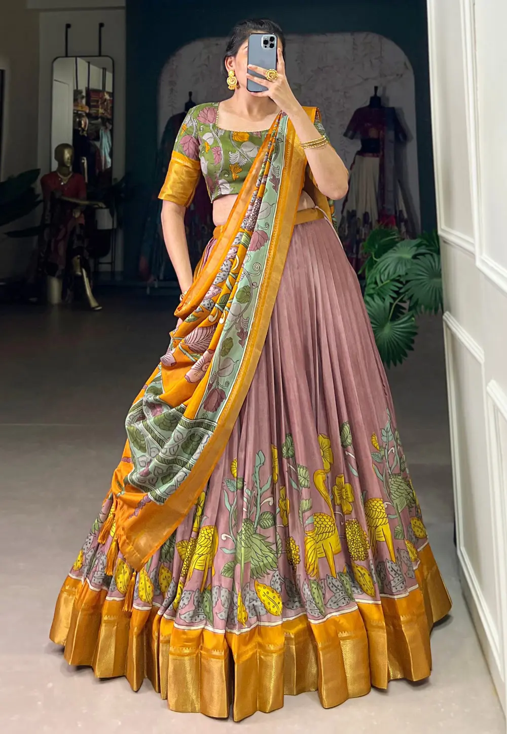 Pink Silk Floral Lehenga choli 301582