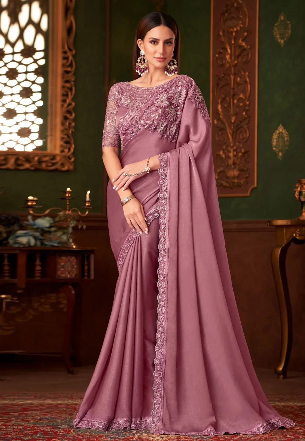 Pink Silk Georgette Saree With Blouse 301112