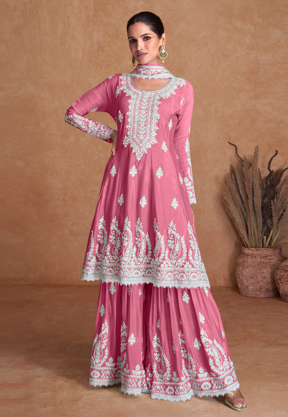 Pink Silk Gharara Suit 281316