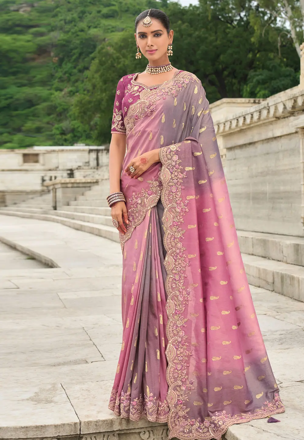 Pink Silk Half N Half Saree 303295