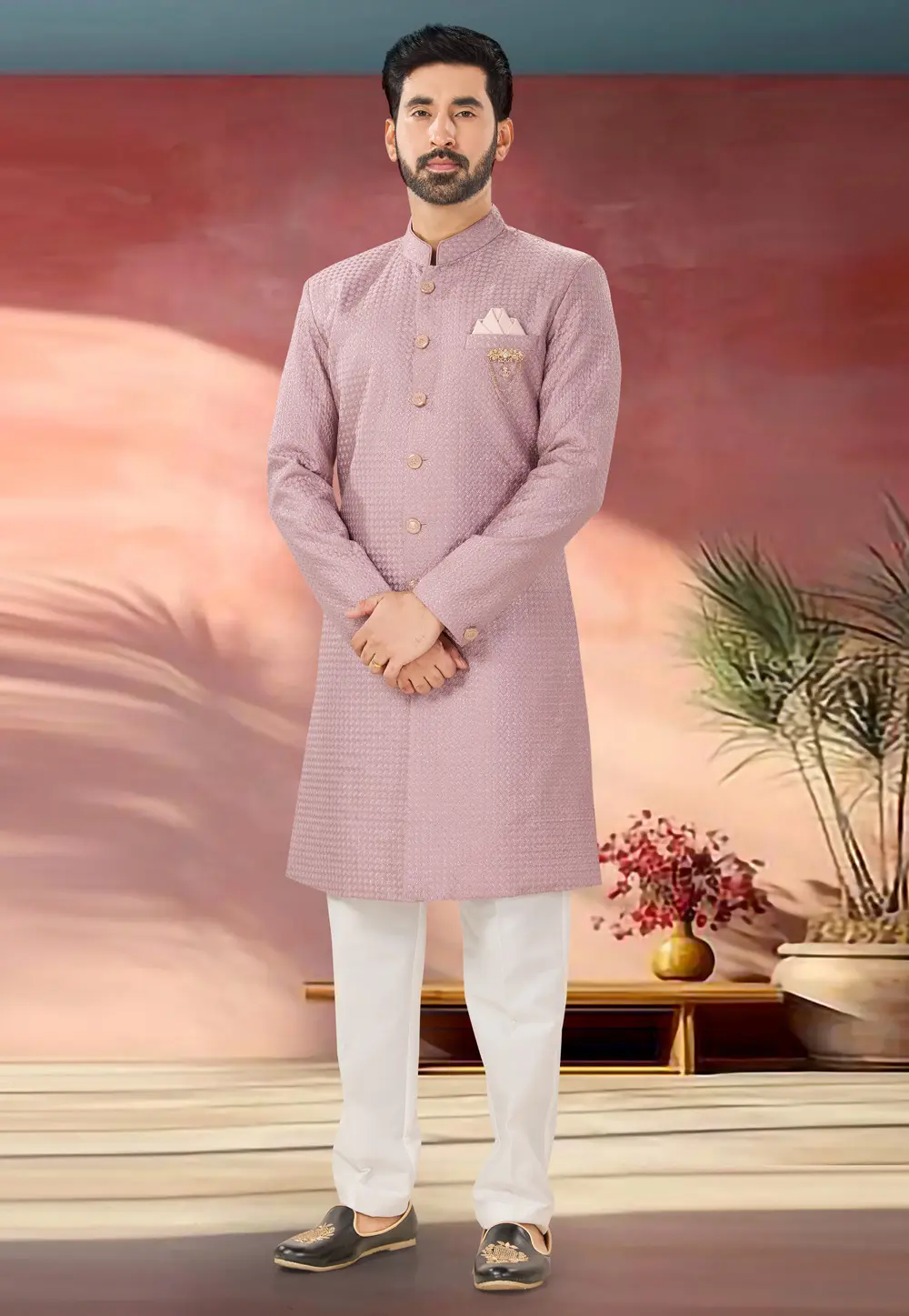 Pink Silk Indo Western Sherwani 301876