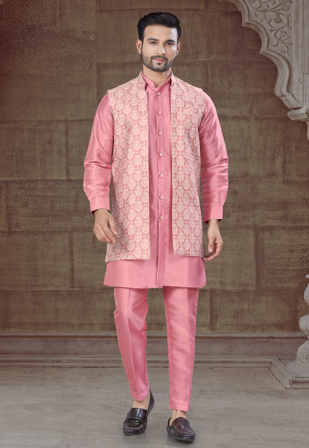 Pink Silk Indo Western Suit 304914