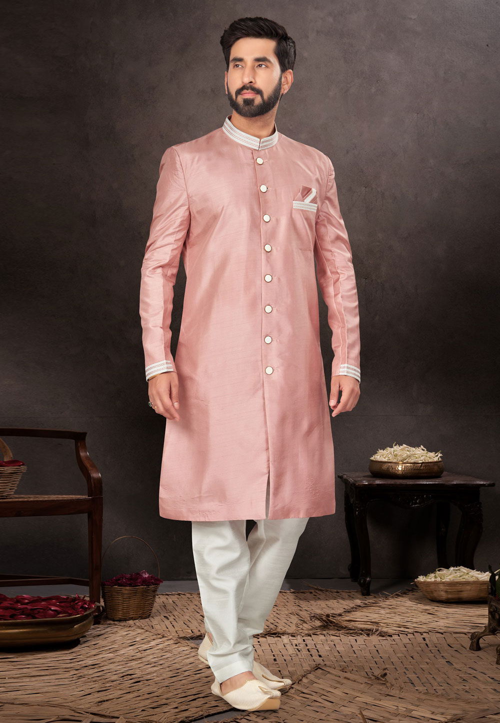 Pink Silk Indo Western Suit 283965