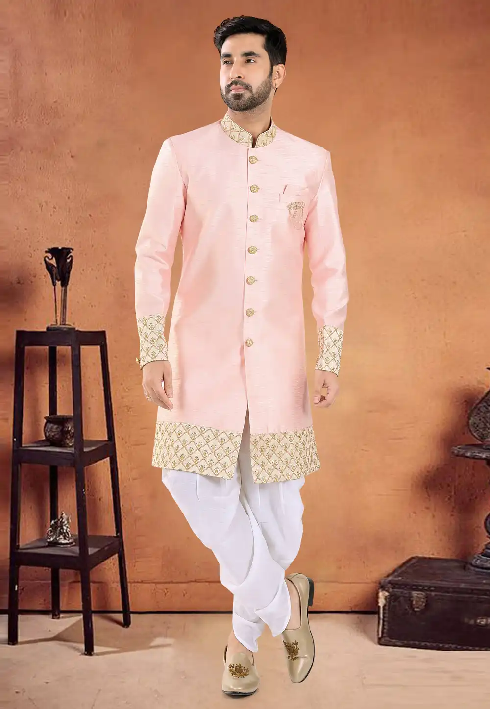 Pink Silk Indo Western Suit 290589