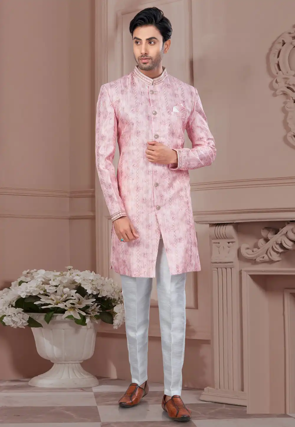 Pink Silk Indo Western Suit 294556