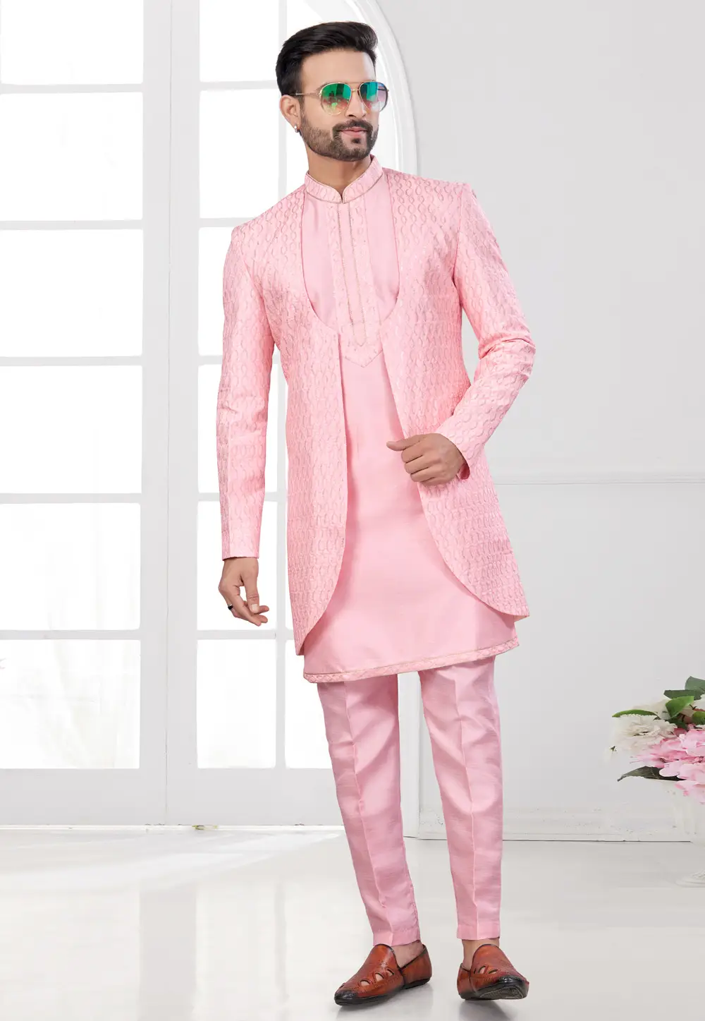 Pink Silk Indo Western Suit 295600