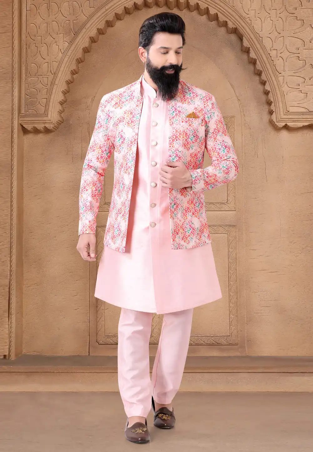 Pink Silk Indo Western Suit 287922