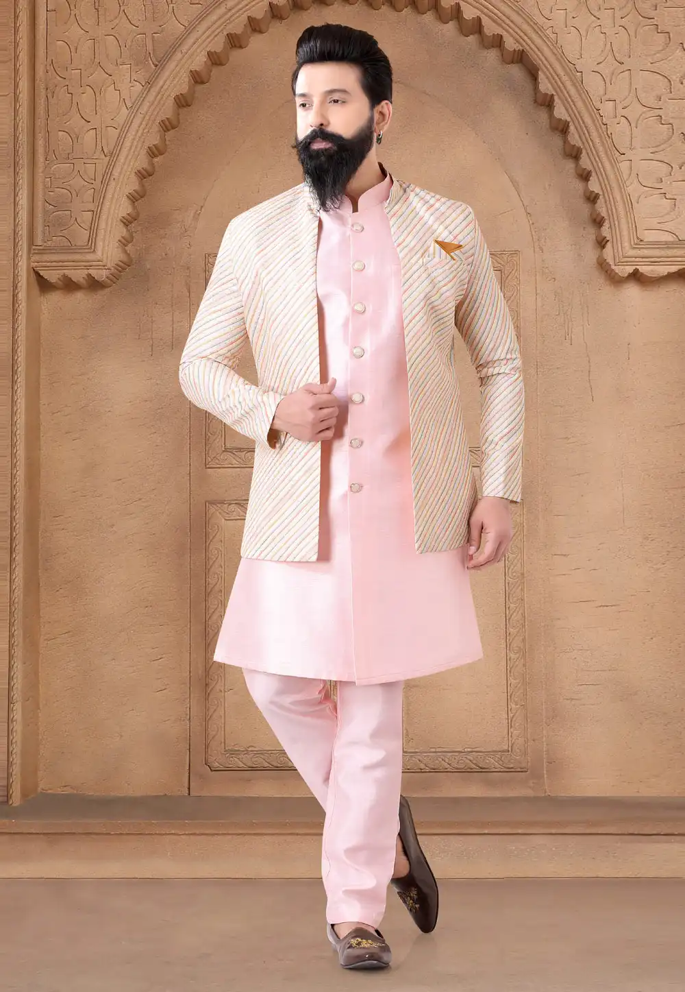 Pink Silk Indo Western Suit 287924