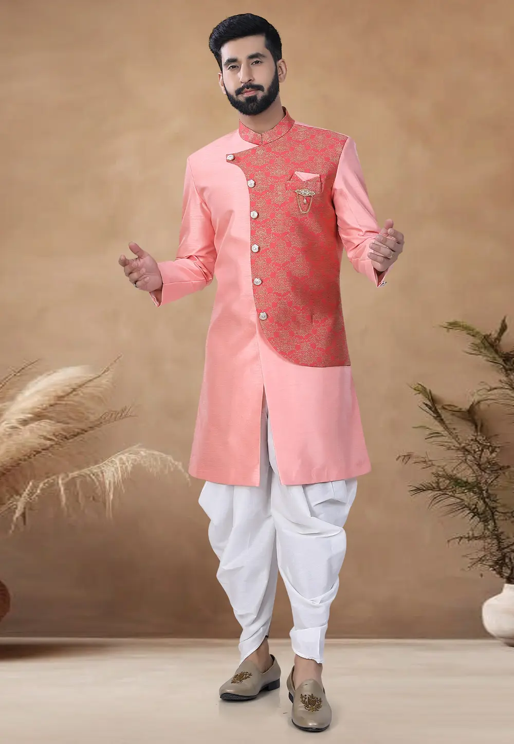 Pink Silk Indo Western Suit 298566