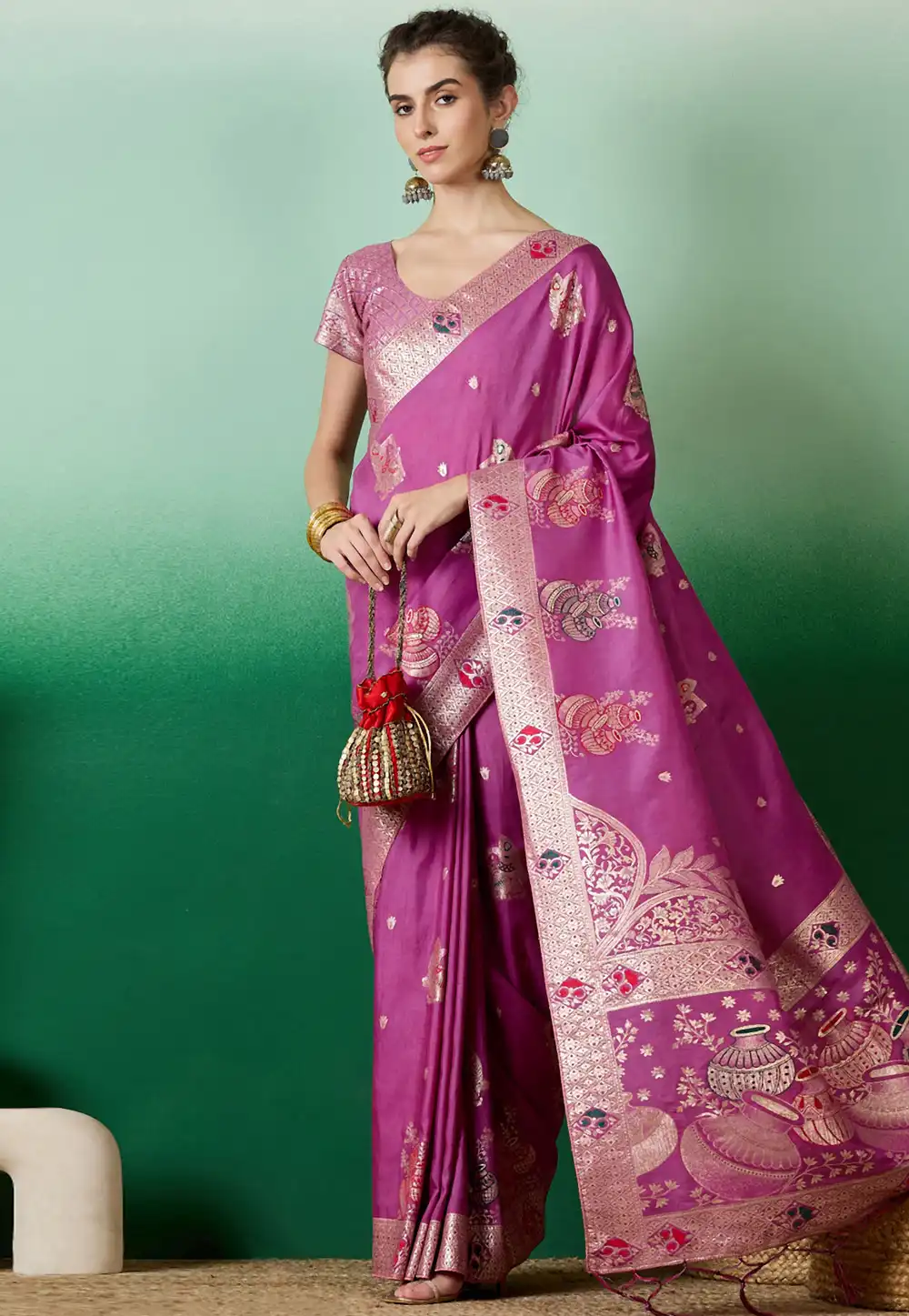 Pink Silk Jacquard Saree With Blouse 289594