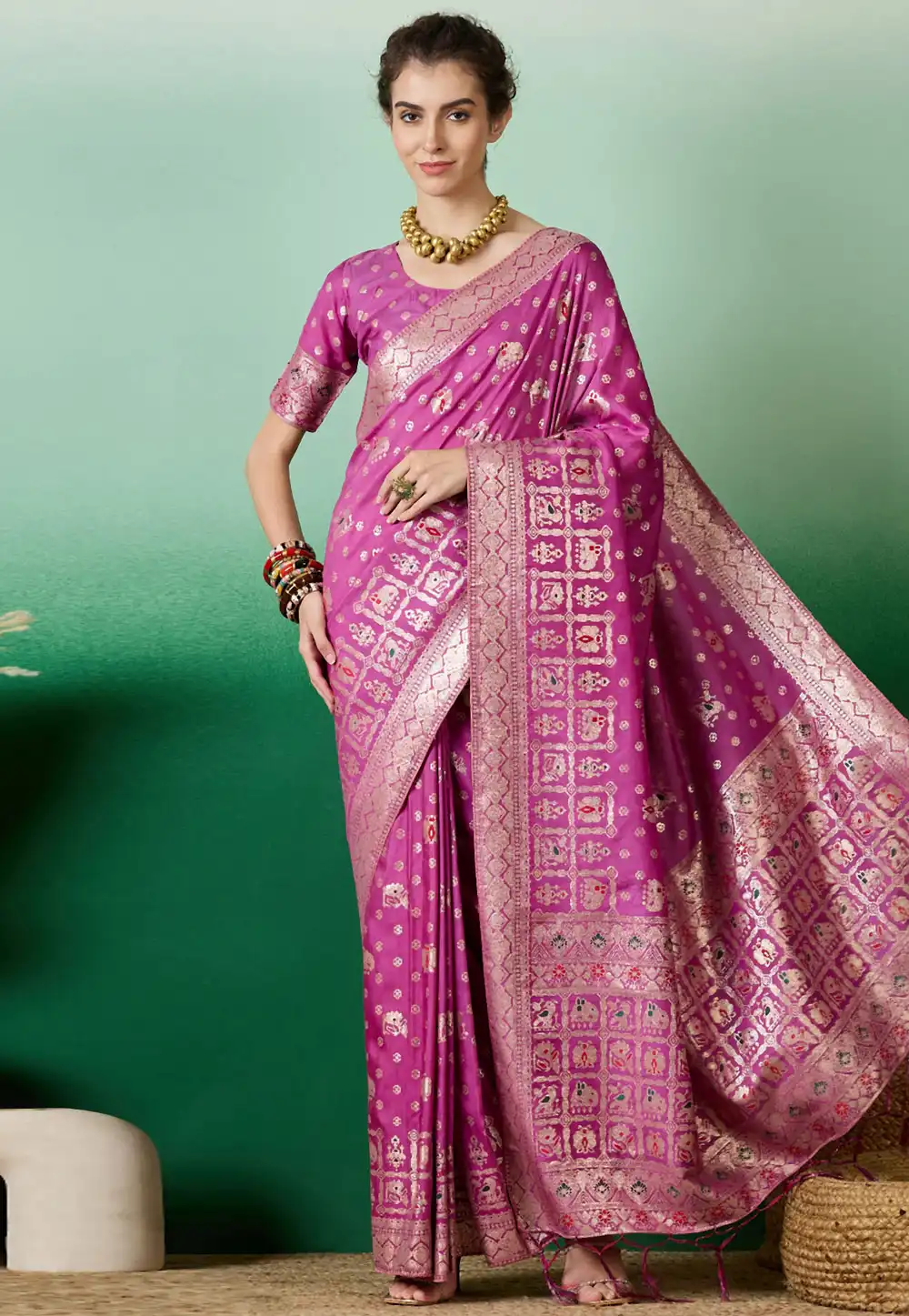 Pink Silk Jacquard Saree With Blouse 289599