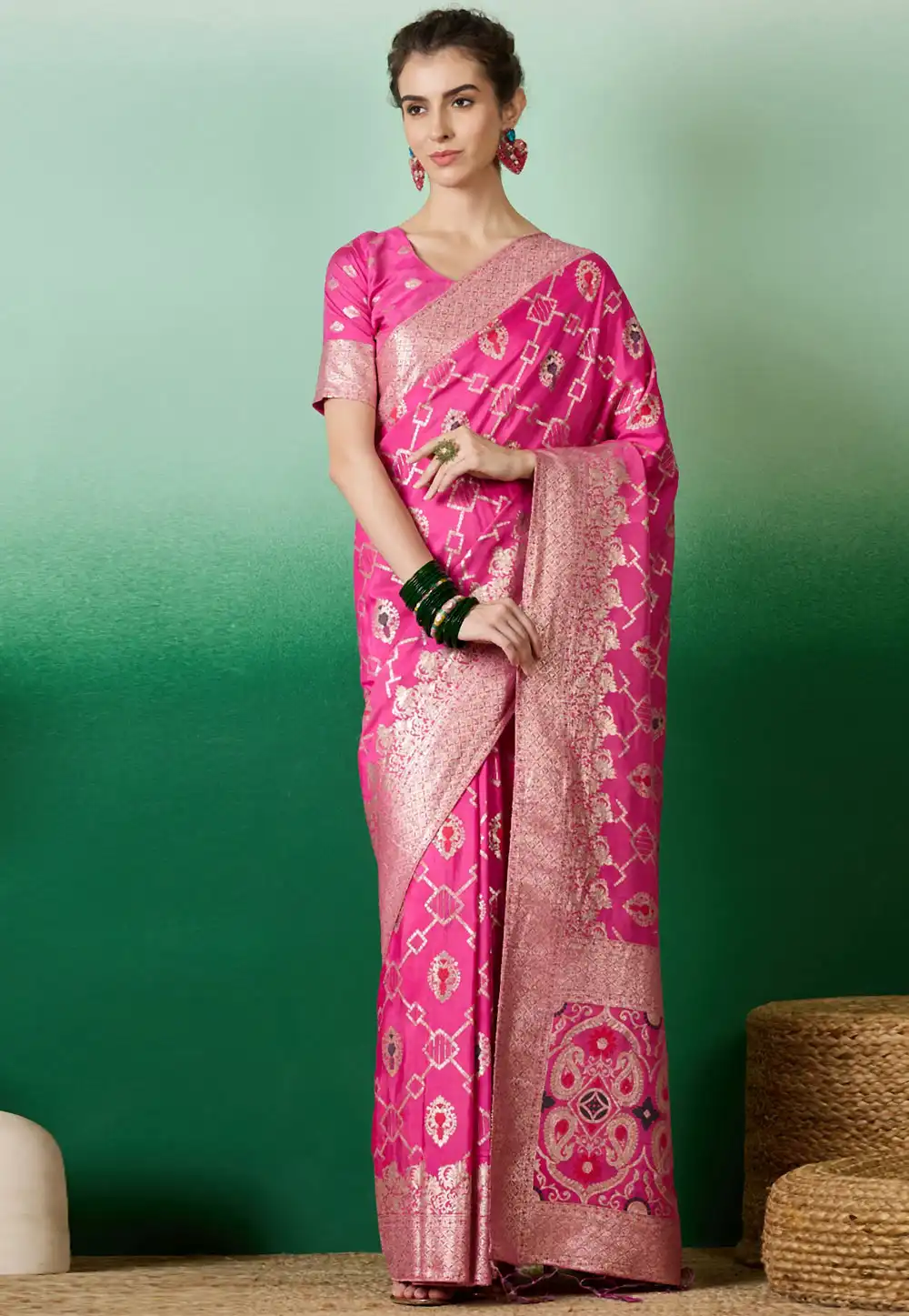 Pink Silk Jacquard Saree With Blouse 289610