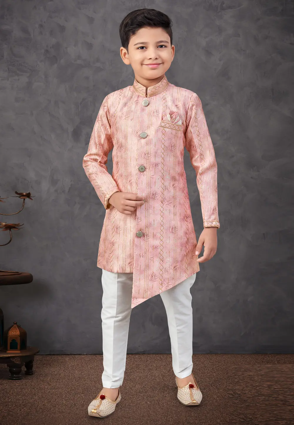 Pink Silk Kids Indo Western Sherwani 301340