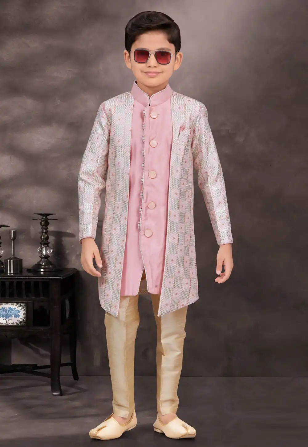 Pink Silk Kids Indo Western Suit 292980