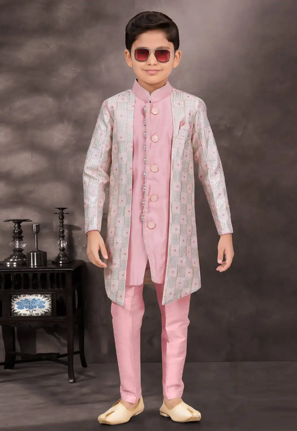 Pink Silk Kids Indo Western Suit 294959