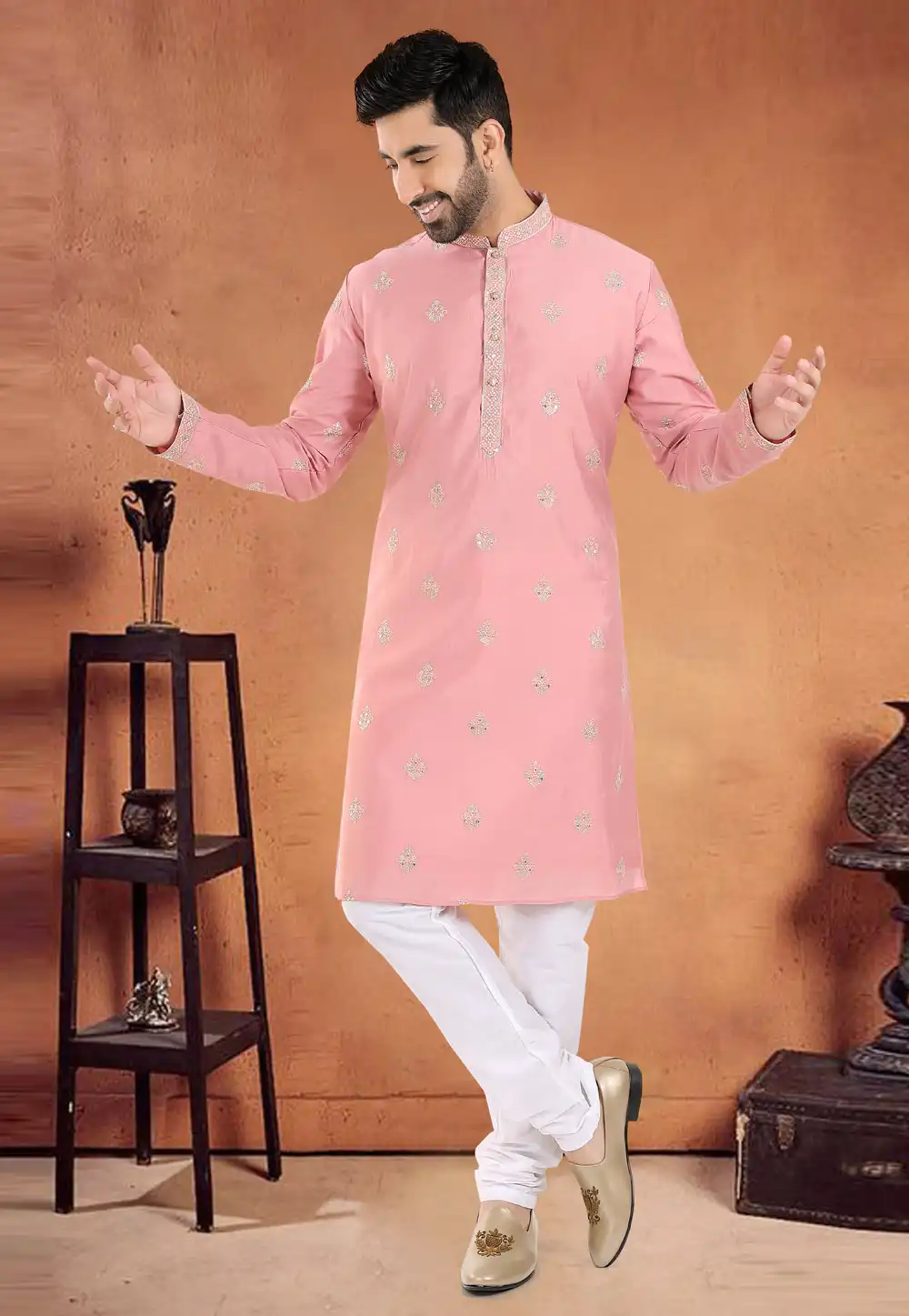 Pink Silk Kurta Pajama 290568