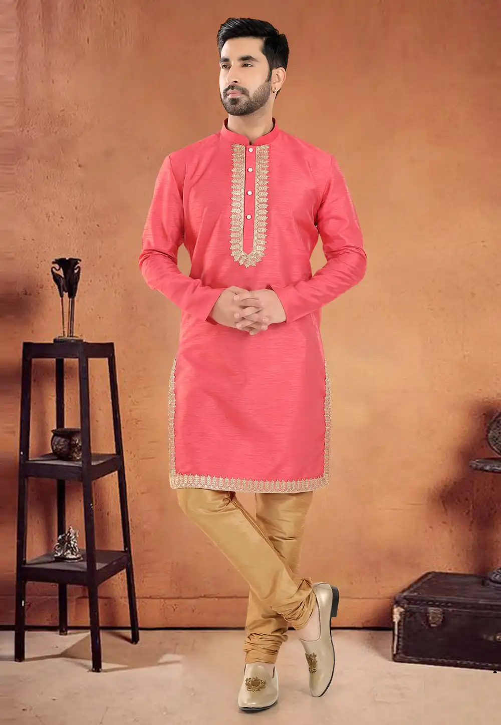 Pink Silk Kurta Pajama 290585